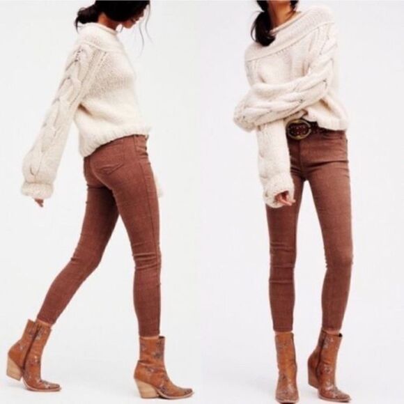 Free People Chocolate Jacquard Lace Skinny Pant | SZ 27 - Picture 1 of 10
